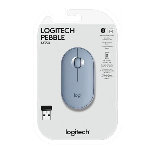 LOGITECH - PEBBLE M350 MOUSE INALAMBRICO COLOR AZUL GRIS (910-005773)
