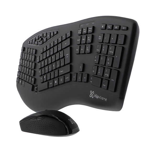 KLIP XTREME - KIT TECLADO MOUSE ERGONOMICO INALAMBRICO CON SCROLL (KBK-500)