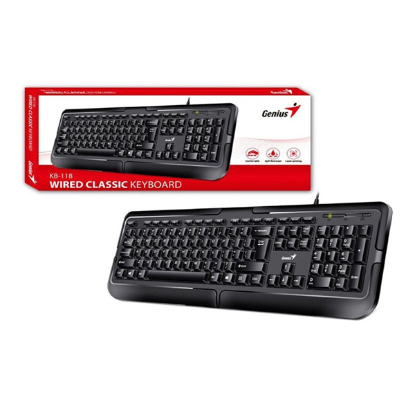 GENIUS - TECLADO ALAMBRICO KB-118 USB NEGRO ANTIDERRAME (31300010401)