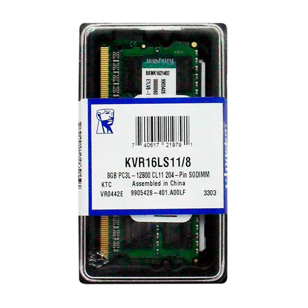 KINGSTON - MEMORIA SODIMM / 8GB / PC3L-12800 / KVR16LS11/8 / 1600MHZ / 204 PINES (KVR16LS11/8)